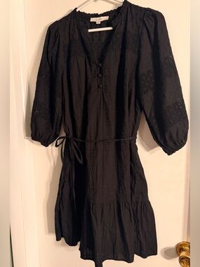 Lift Black Eyelet Sleeve Tie-Waist Dress